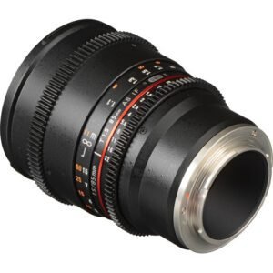Samyang 85mm T1.5 VDSLR II Specs Focal Length 85mm Lens Mount Sony E Lens Format Coverage Full Frame Maximum Aperture T1.5 Minimum Aperture T22 Diagonal Angle of View Super35: 19.1° Full Frame: 28.3° Minimum Focus Distance From : 42" / 106.7 cm Optical Design 9 Elements in 7 Groups Diaphragm Blades 8 Image Stabilization No Length 3.97" / 100.7 mm Weight 21.3 oz / 605 g Packaging Info Package Weight 1.69 lb Box Dimensions (LxWxH) 6.3 x 5.2 x 5.15"