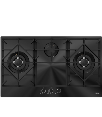 FIESTA MOON-91G2T Table Top Gas Cooker 3 Burners Glass Black