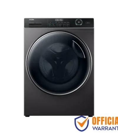 Haier HW105-B14959S8U1 10.5KG AI front load washing machine with inverter motor, WiFi control, large drum, and LED display in dark silver finish