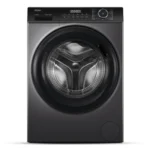 Haier HW120-BP14959S8 12KG front load washing machine with inverter motor, built-in heater, large drum, and LED display in dark silver finish