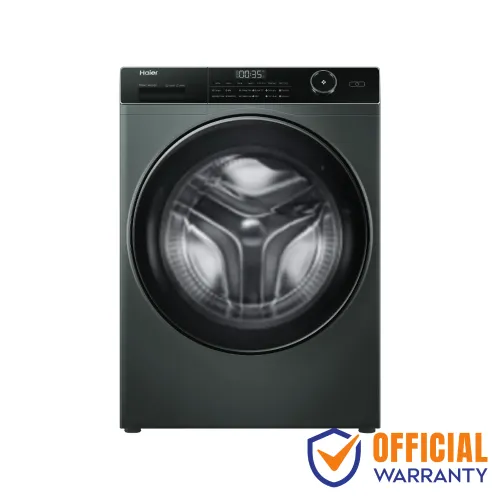 Haier HW90-BP14959S8 9KG Front Load Washing Machine with inverter motor, AI features, large drum, and LED display in silver finish