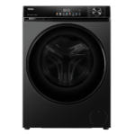 Haier HW90-BP12357S8 9KG Inverter Front Load Washing Machine with BLDC motor, steam wash, super drum, and touch display in dark jade silver color.