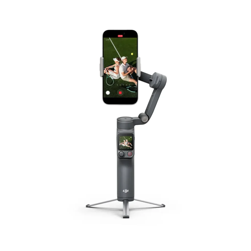 DJI Osmo Mobile 8P Creator Combo smartphone gimbal with 3-axis stabilization, built-in tripod, extension rod, fill light, and wireless mic for professional video recording