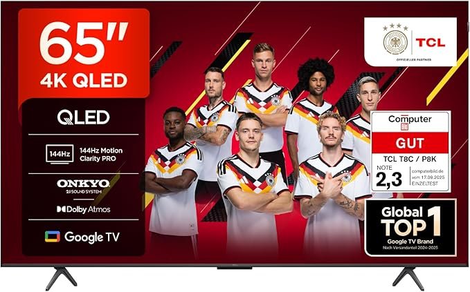 TCL 65T8C 65 Inch QLED 4K HDR Smart Google TV with Dolby Vision Dolby Atmos 144Hz Gaming Display