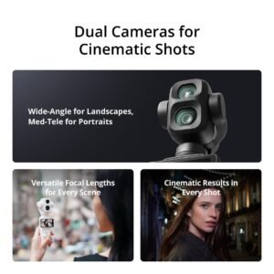 DJI Osmo Pocket 4P (Pocket 4 Pro) Creator Combo with 1-inch CMOS camera, 3-axis gimbal stabilizer, rotatable touchscreen, DJI Mic transmitter, mini tripod, wide-angle lens, and creator accessories in black.