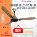 Orient Arita 48 Inch Ceiling Fan With Remote Control Golden Beige Decorative Energy Efficient Ceiling Fan for Home and Office