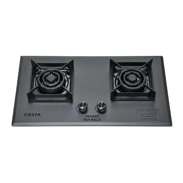FIESTA FGH-8209C 2 Burner Gas Cooker with Black Nano Marble Panel, Auto Ignition and Brass Burners