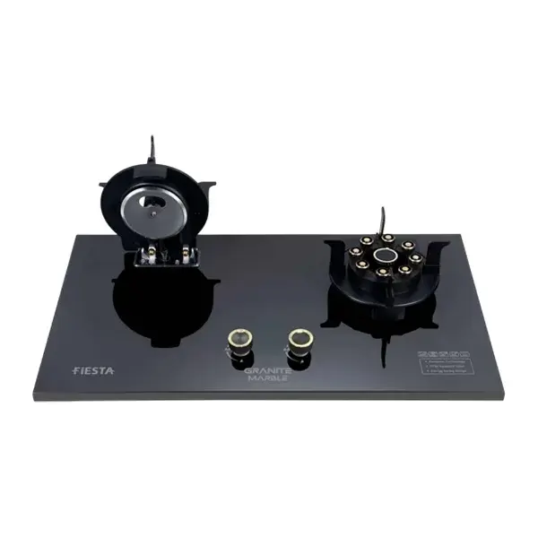 FIESTA FGH-8211C 2 Burner Folding Gas Cooker with Glossy Black Marble Panel and Auto Ignition